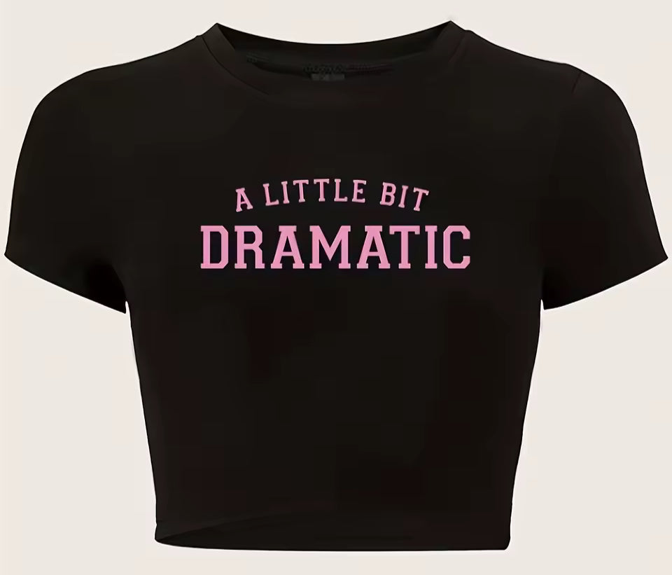 Dramatic Print Crew Neck Crop T-Shirt Casual Short Sleeve Top for Spring & Summer Women's Clothing