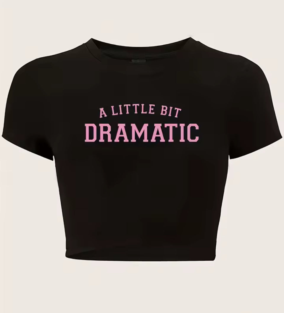 Dramatic Print Crew Neck Crop T-Shirt Casual Short Sleeve Top for Spring & Summer Women's Clothing