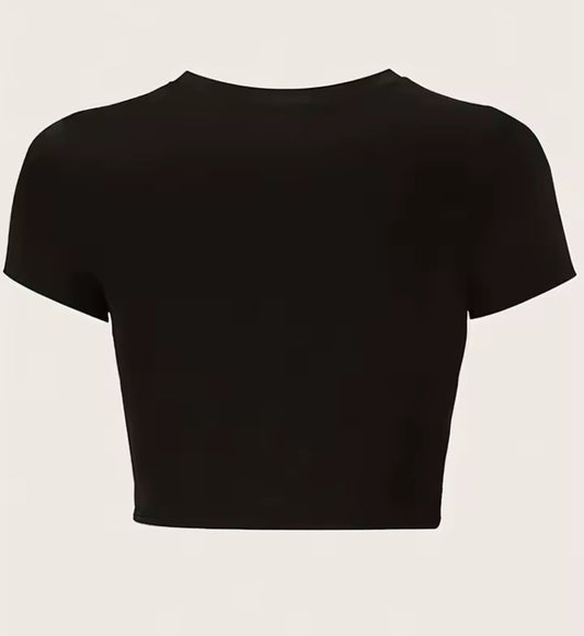 Dramatic Print Crew Neck Crop T-Shirt Casual Short Sleeve Top for Spring & Summer Women's Clothing