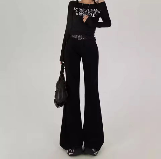 American Retro Low Waist Flared Jeans Women's Loose Slimming Small Size Extended Spicy Girl Wide Leg Pants