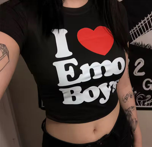 I Love Emo Boy Print Tees