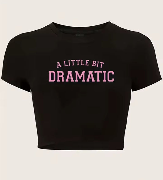 Dramatic Print Crew Neck Crop T-Shirt Casual Short Sleeve Top for Spring & Summer Women's Clothing
